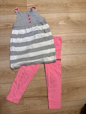 Gray and White Striped Tank with Pink Leggings Set